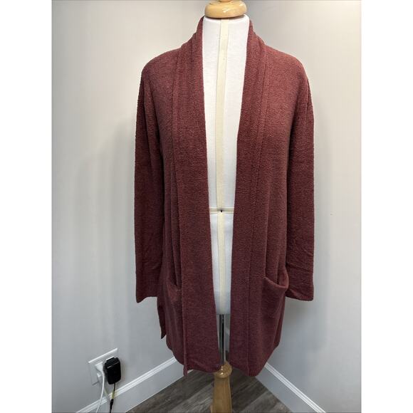 Barefoot Dreams Cozy Chic Rose Burgundy Open Front Cardigan Soft Knit M - Picture 1 of 15